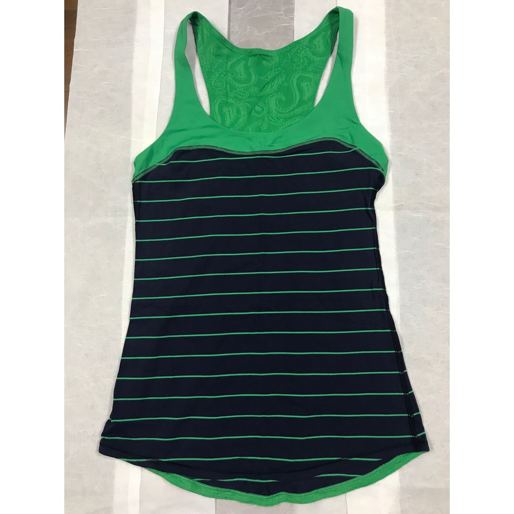 Lululemon Athletic Tank Top Women Green Navy Stripe Racerback Size M